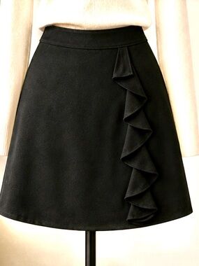 White House Black Market Women's Black Skirt with Ruffle Detail